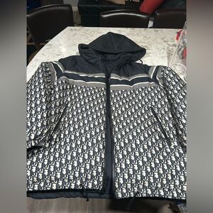 Dior Reversible Blue and Ecru Oblique Quilted Puffer Jacket